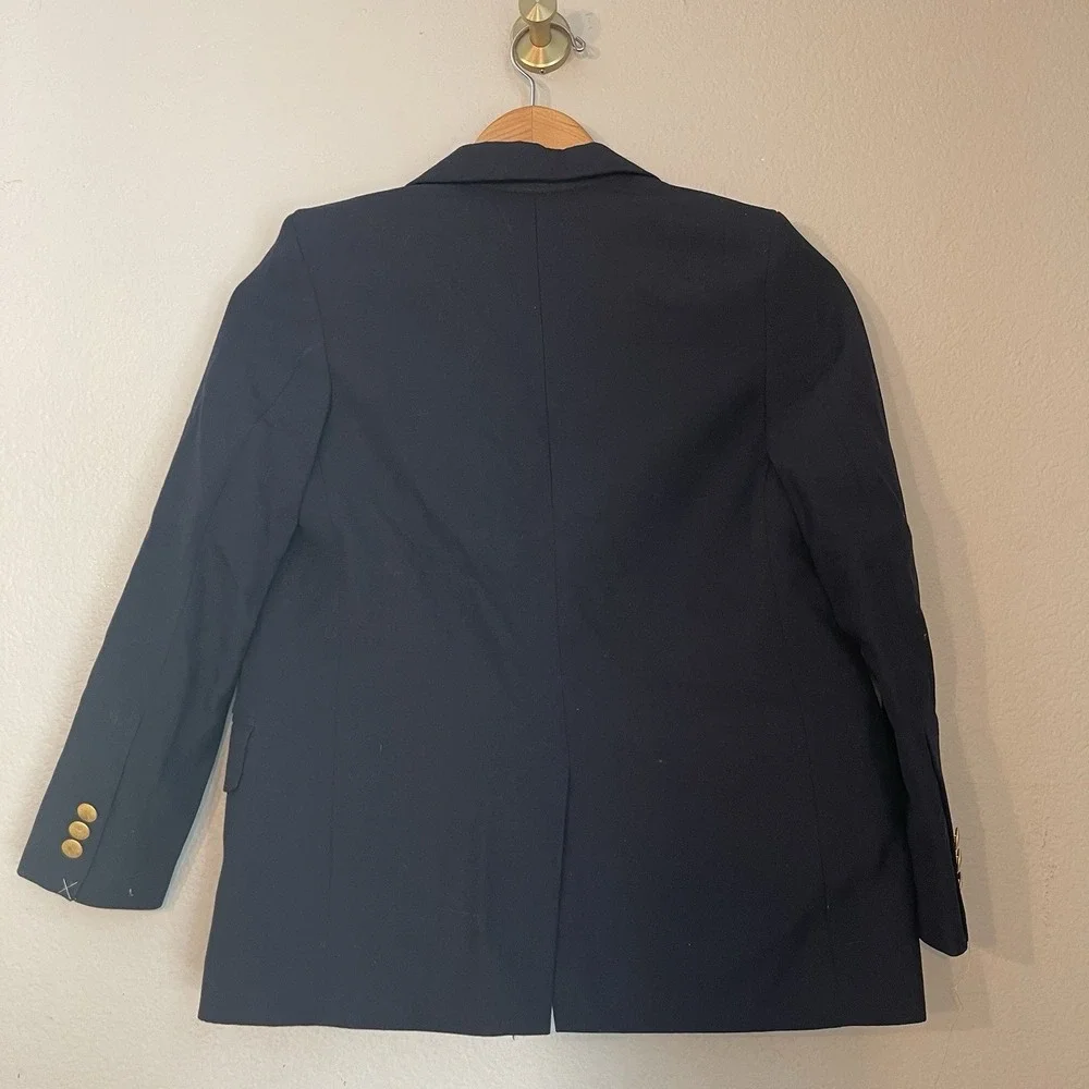 Lands' End Boys Size 10 Navy Blue Uniform Blazer Gold Buttons Wool Blend Lined